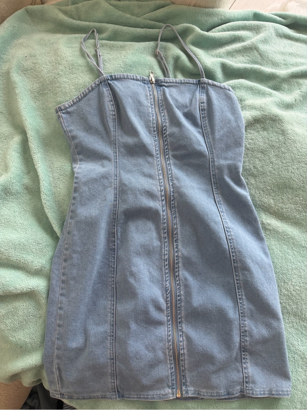 Forever 21 Light Blue Denim Mini Dress with Front Zip